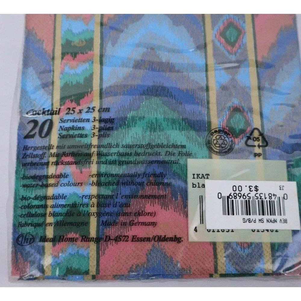 VTG 90s Southwest Aztec Ikat Colorful Luncheon & Cocktail Napkins (4) IHR Lot‎
